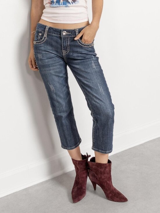 L.A. idol Denim - Y2K Capri Jeans, Low Rise Sequin Straight Leg, Size 5